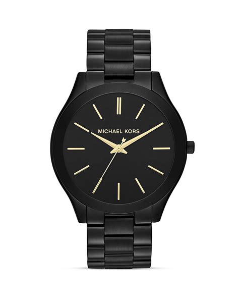 michael kors slim runway black silicone three hand watch|michael kors black dial watch.